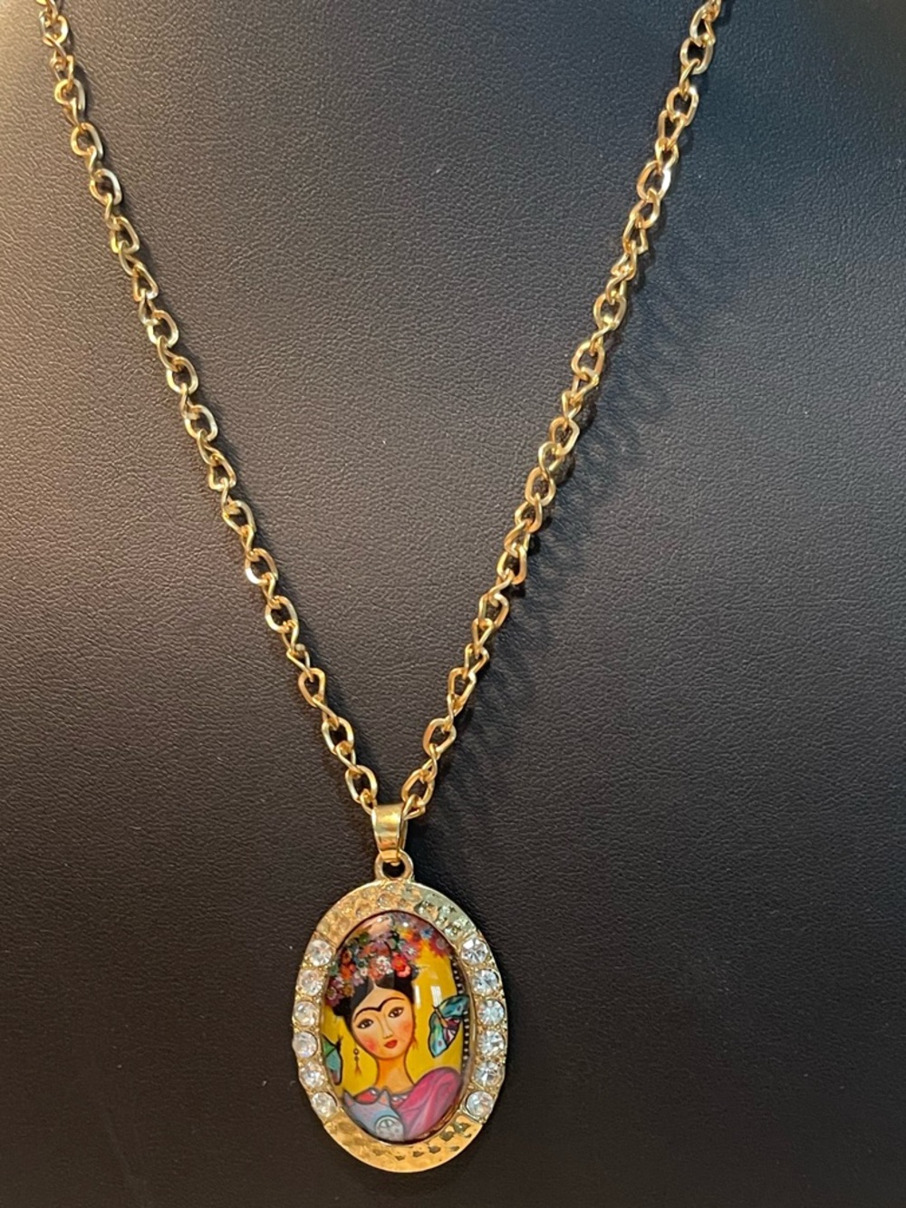 Gold-Tone Frida Kahlo Portrait Pendant Necklace - Gold